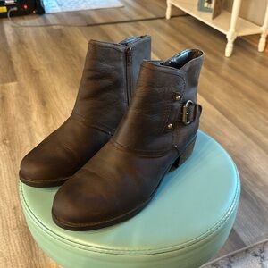Hush puppies brown leather bootie With buckle and 1.5 heel size 10/42M